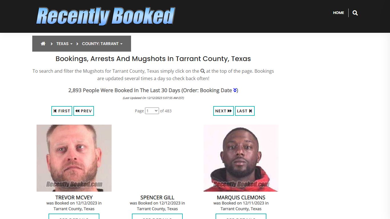 Recent bookings, Arrests, Mugshots in Tarrant County, Texas